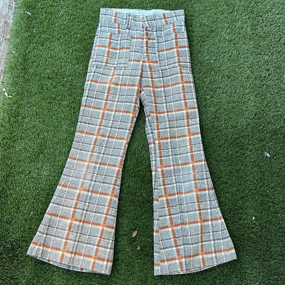Plaid Vintage Farah pants size 24”   flared bottom pants